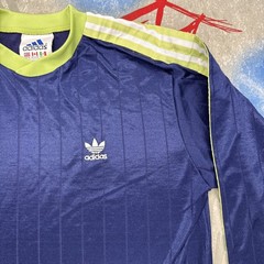 adidas Satin Long Sleeve Soccer Tre-Foil Blue Men’s M T-Shirt