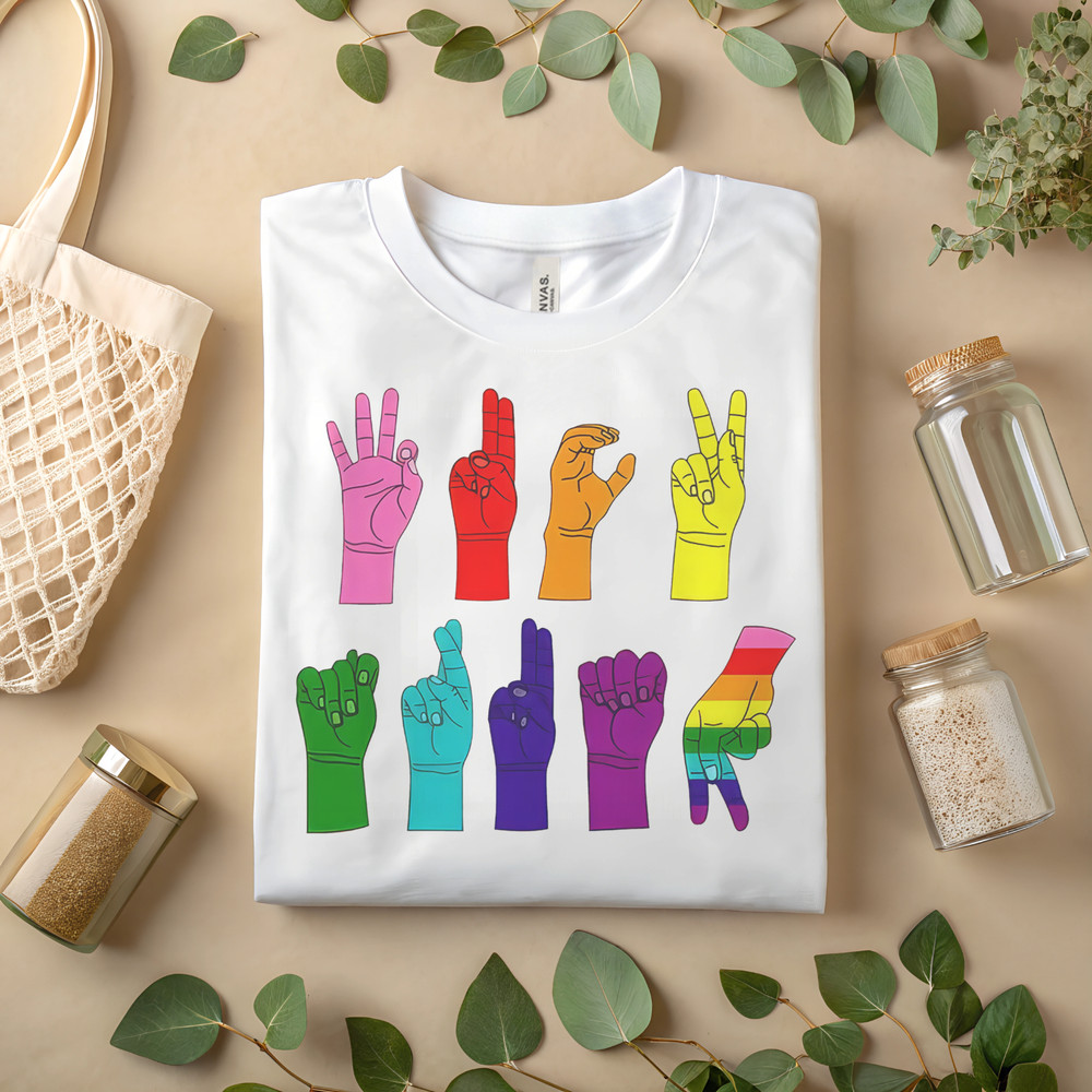 Rainbow ASL Love Hands Shirt – Sign Language Pride Graphic Tee for Equality A436