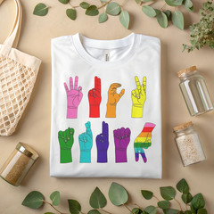 Rainbow ASL Love Hands Shirt – Sign Language Pride Graphic Tee for Equality A436