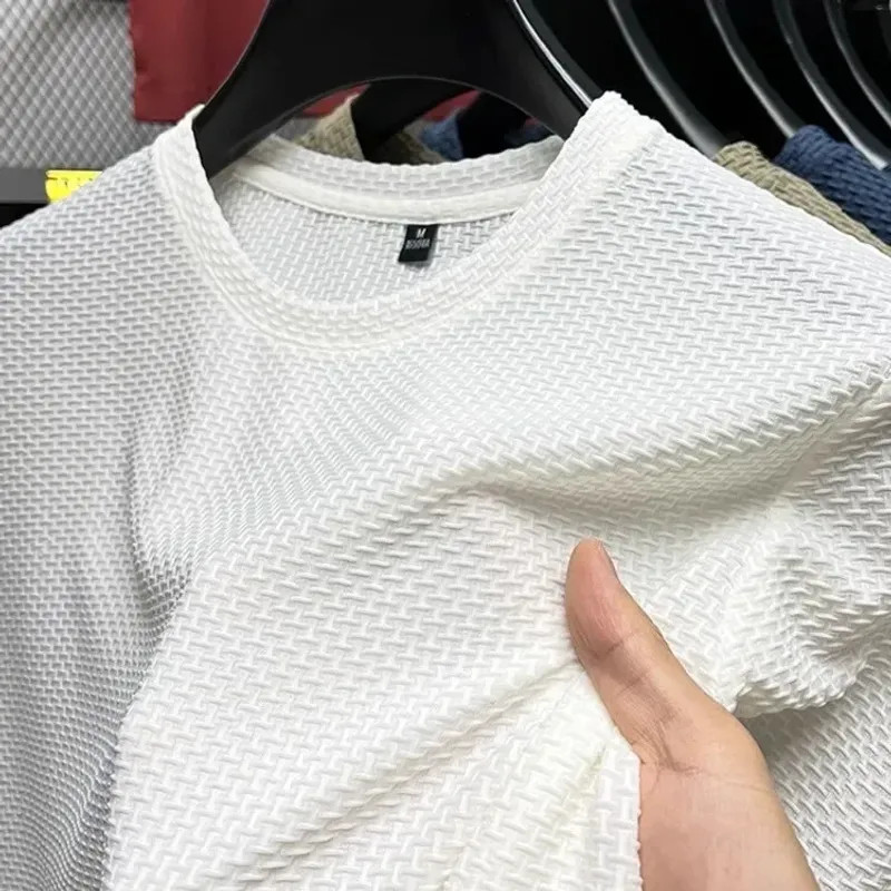 Men’s Short Sleeve Mesh Bamboo Ice Silk T-shirt Casual Versatile Summer Elastic