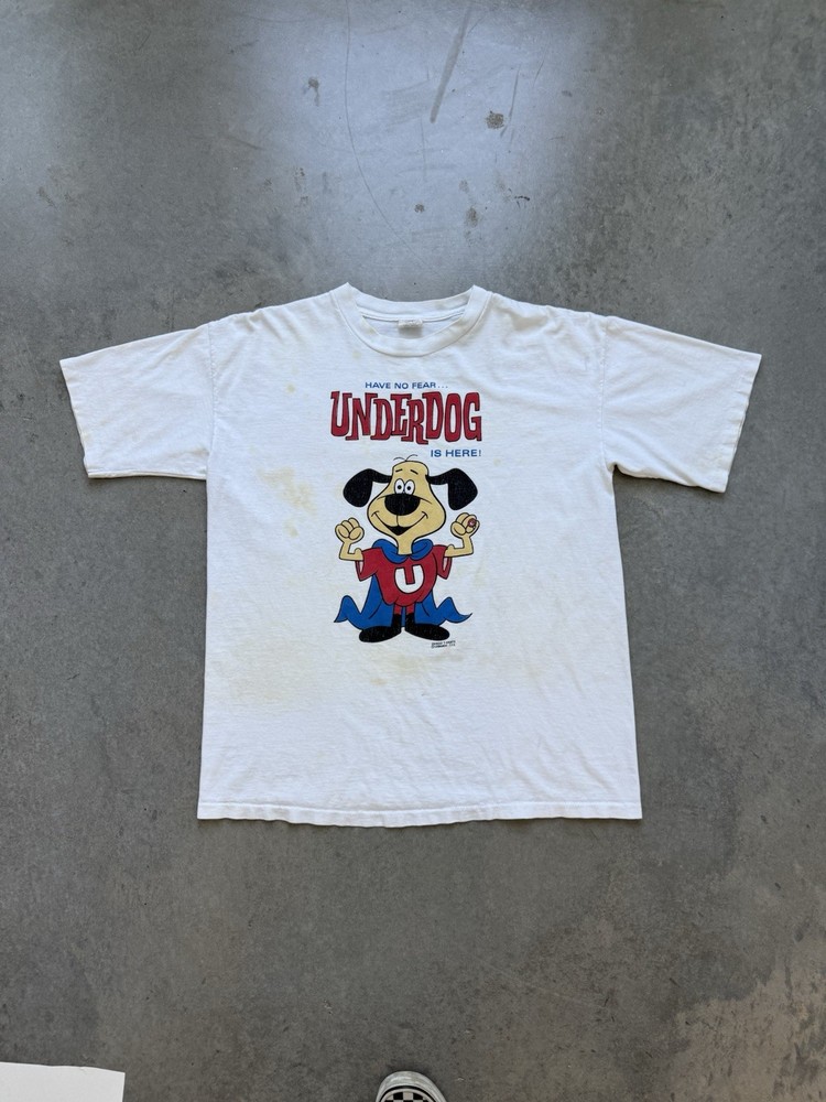 Vintage 1980s Underdog Cartoon Graphic Tee Shirt Major Stains Size XL