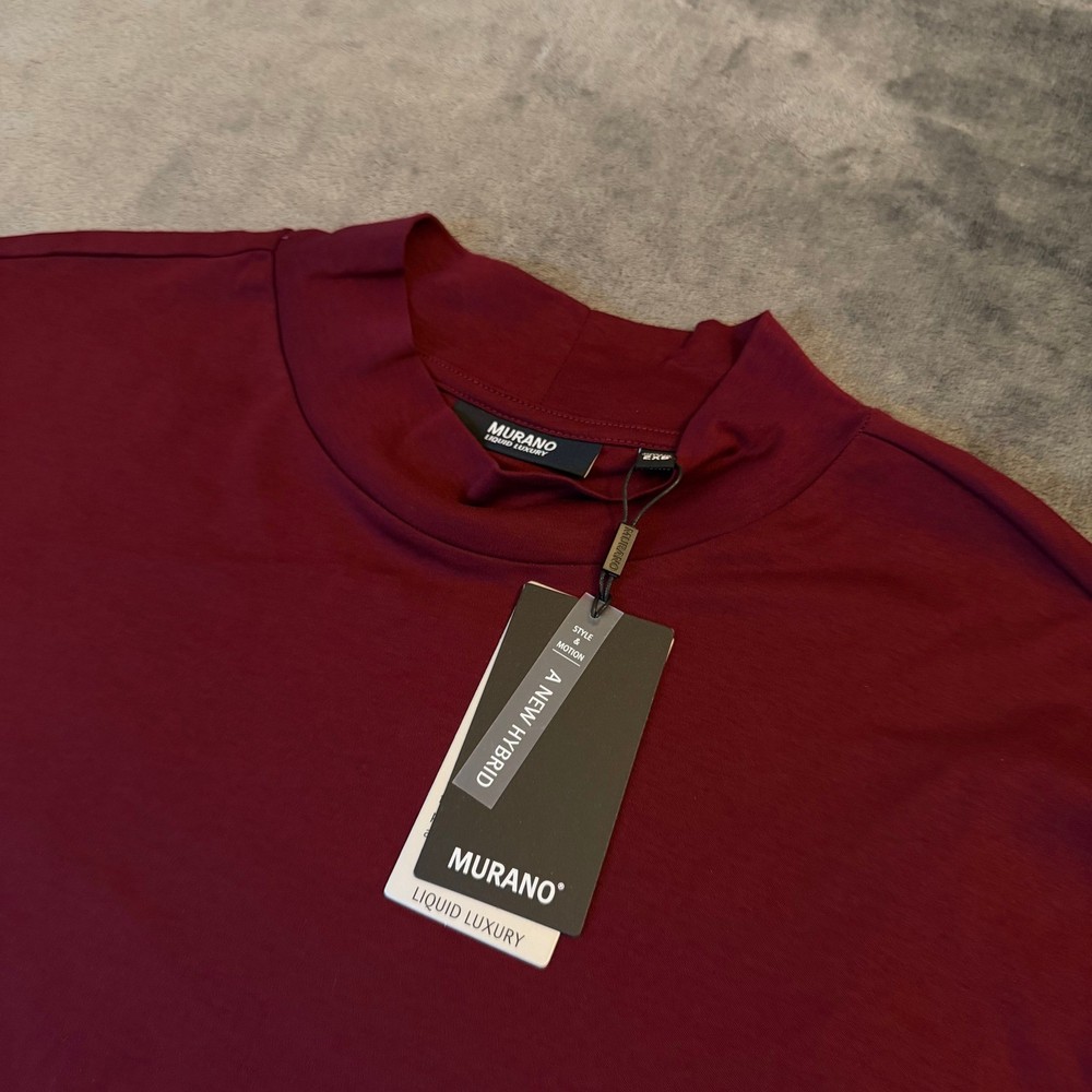 Murano Liquid Luxury Shirt Mens 2XB Burgundy Mock Neck Long Sleeve Cotton NWT