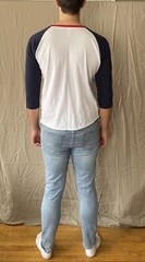 LAT Men’s Size L Red White & Blue 3/4 Sleeve Baseball Raglan Tee