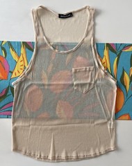 INCERUN Men’s Gold Size XL Scoop Neck Sheer Mesh Metallic Pocket Tank Top