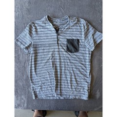 Express Mens Henley Shirt XL Grey Space Dye Striped Faux Leather Pocket Short