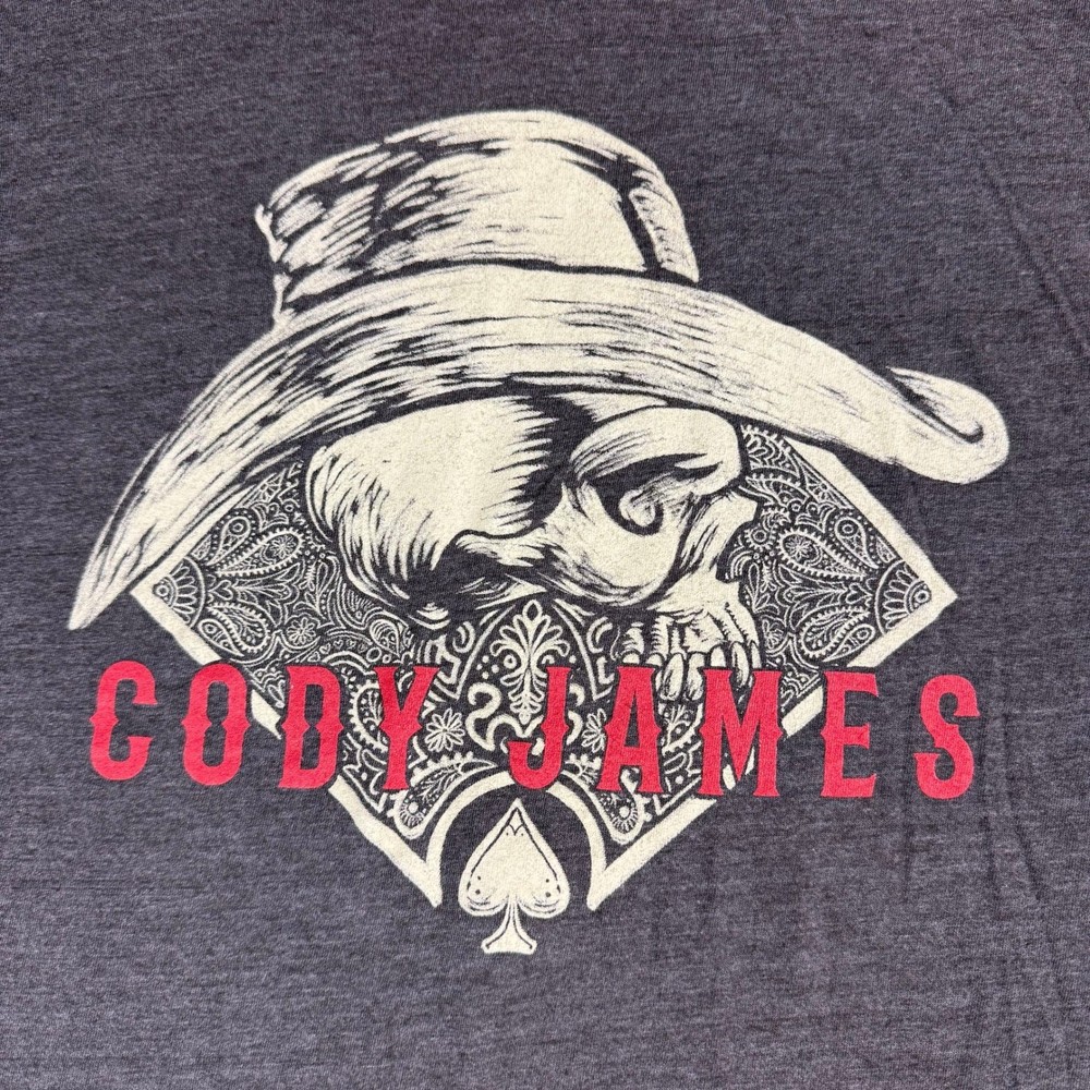 Cody James Graphic Tee Mens L Charcoal Gray Skull Cowboy Hat Spade Western Shirt