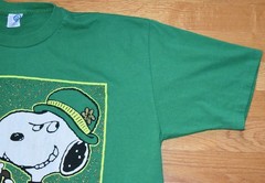 VTG 1990s Snoopy St Patricks Day Joe Shamrock Single Stitch Peanuts Green USA L