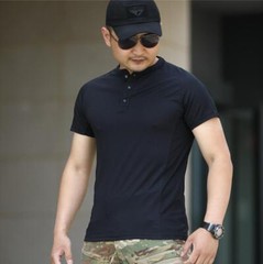 Outdoor Men’s Henry Collar Short Sleeve Shirts Waffle Quick dry Casual T-Shirts