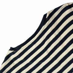 Left Coast Tee Men’s White/Navy Striped Cotton Short Sleeve Crew Neck Tee Large