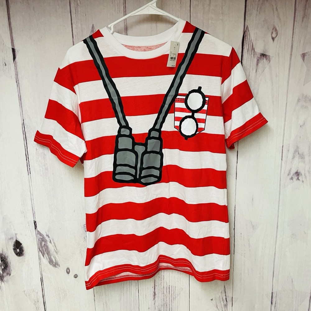 Where’s Waldo Mens Small Costume Novelty T-Shirt Red White Striped