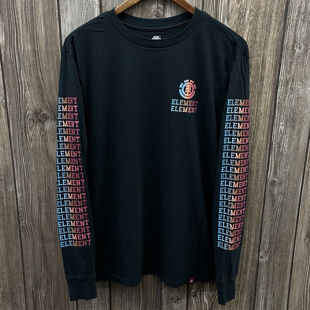 Element Skateboards Gradient Logo Long Sleeve Graphic Tee Shirt Black Mens Large