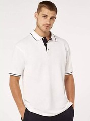 Mens Polo T Shirt Short Sleeve Contrast Striped Cotton Pique Casual Collared Top