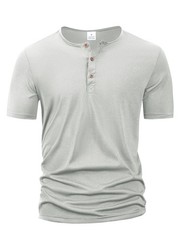 Men’s Short Sleeve Henley Shirt Slim Fit Casual Button Neck T-Shirt