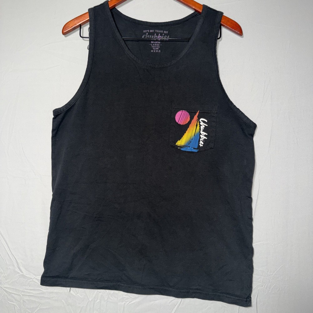 Chubbies Tank Top Men’s Large Black Retro Sailboat Graphic Pocket Sleeveless