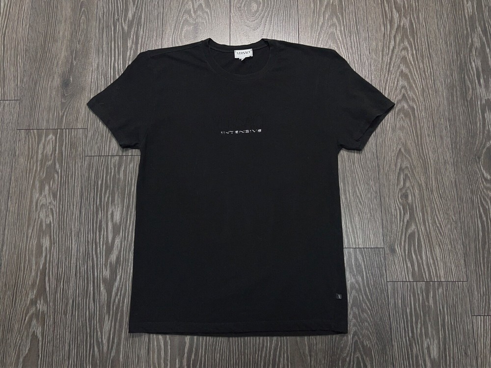 Mens Vintage Versace Intensive Logo Black Cotton Polyamide Size XL