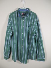 Chaps Men’s Easy Care Striped Button Down Long Sleeve Shirt Green/White Size XXL