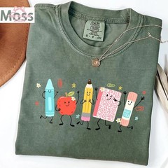 Cute Happy School Supplies Shirt Back To School Teacher Appreciation Graphic Tee