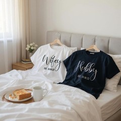 Personalised T Shirt Wifey or HubbyWife Husband Bride Groom Mr and Mrs Top Tee !