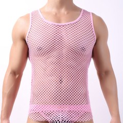 Men Mesh See Through Fishnet Vest T-Shirt Sleeveless Sport Top Lingerie Tank Top