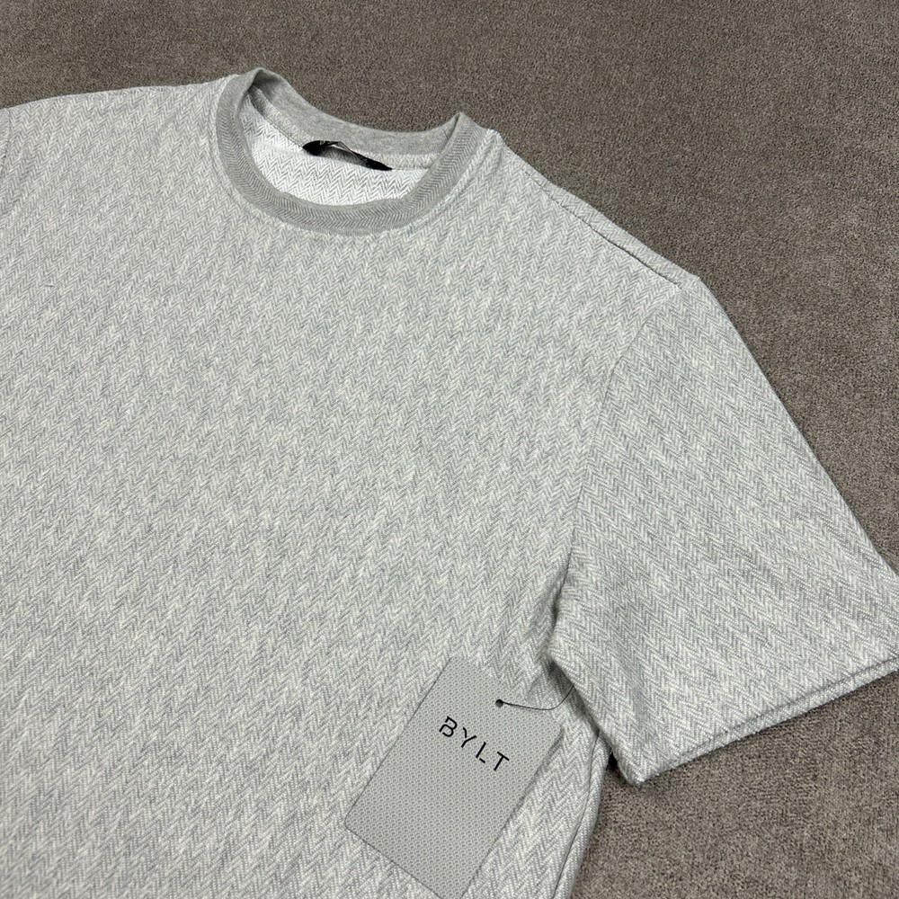 BYLT Mens Brushed Herringbone Box Tee Mid Heather Grey Size Large NEW