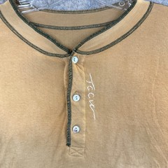 The Great China Wall Henley Shirt Sz XXL Tan Long Sleeve Cotton USA