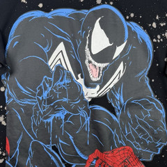 HUF x Marvel Venom vs Spiderman Men T-Shirt XL ‘Venom is Back Black’ Bleach Wash