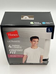 NEW HANES ULTIMATE 4 TAGLESS T-SHIRTS COMFORT FIT COTTON STRETCH SZ L WHITE 3621