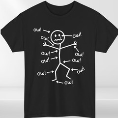 Funny Stick Figure ‘Ow’ T-Shirt Sarcastic Pain Humor Graphic T Shirt Unisex Tee