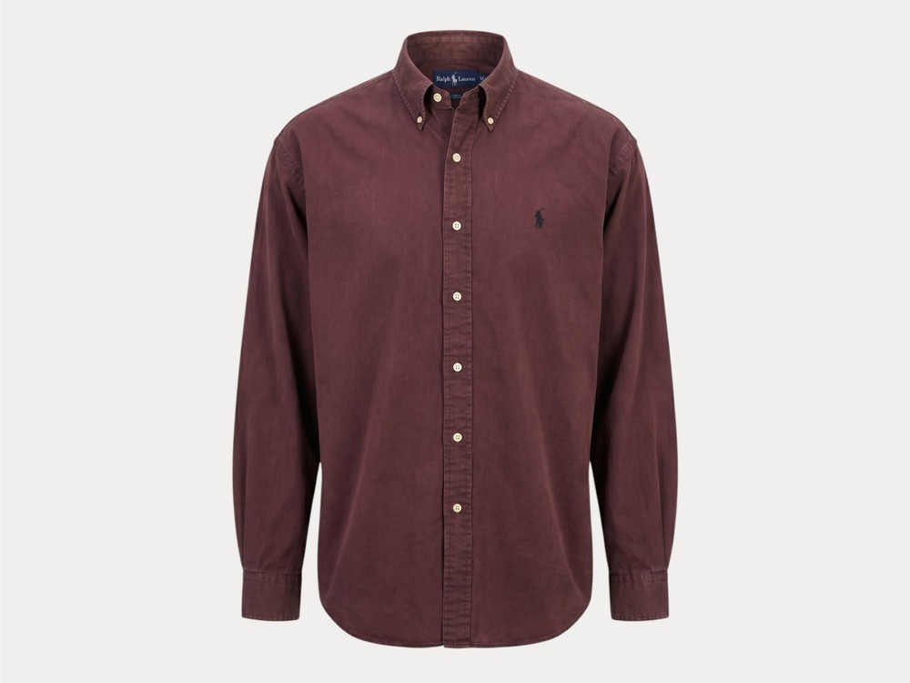 Ralph Lauren BLAKE Button-Down Shirt Medium | Solid Burgundy 100% Cotton | Mens