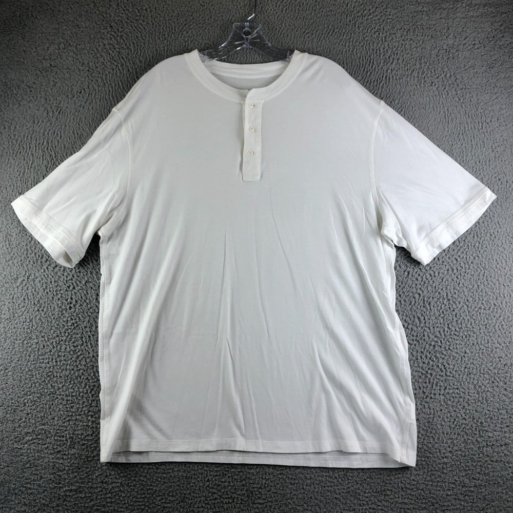 Quince Henley Tee Men 2XL White Cotton Modal Short Sleeve Shirt Stretch Casual