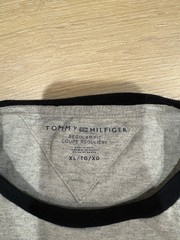 Tommy Hilfiger Gray Graphic Logo Stripe T-Shirt XL Crew Neck Short Sleeve