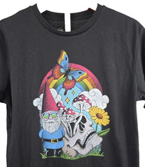 Aeropostale Black S/S Tee Small Gnome Skulls Mushrooms Butterfly Flower Hippie
