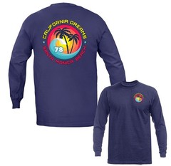 California Dreams Santa Monica Beach Retro Surf Palm Tree Long Sleeve T-Shirt