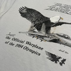 VTG 1984 Olympics F-15 Eagle Fighter Jet Grey Official Warplane 80s T Shirt Sz L