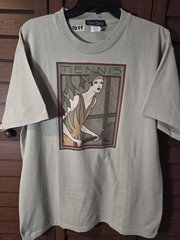VINTAGE 90s Art Deco Flapper Girl Tennis T Shirt Mens Size Large 1920s Art