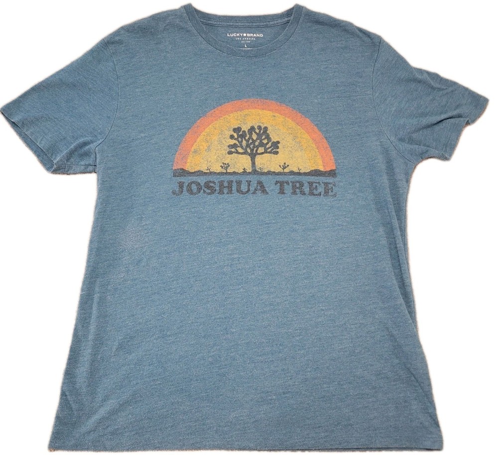 Lucky Brand Los Angeles Large T-Shirt Blue Joshua Tree Cotton Polyester Rayon
