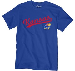 Blue 84 Mens Kansas Jayhawks T-Shirt Cursive Team Color Team Color Medium