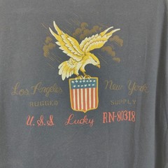 Vintage Y2K Lucky Brand Henley Top Mens Medium Blue Short Sleeve Graphic Eagle