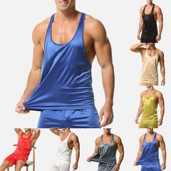 Men Oil Shiny Glossy Tank Top T-shirts Sleeveless Gym Tops Sports Running Vest