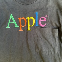 Rare VTG 90s Apple Tech Embroidered Rainbow Spellout Pocket Single Stitch Shirt