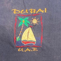 Dubai UAE TShirt Sz S Mens Navy Blue Vintage 90s Skater Embroidered Sailboat