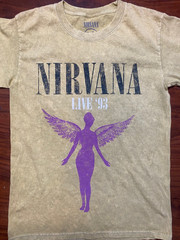 NIRVANA In Utero Live 93 Tour Dates & Art Grunge Tee Acid Wash Yellow SZ S-NWOT