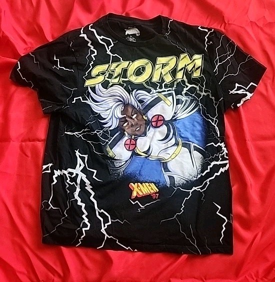 Marvel X-Men ‘97 Storm All Over Print T Shirt Size L Black Lightning Front Back