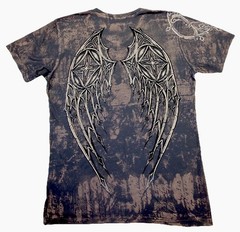 Affliction T-Shirt Mens Medium Black V-Neck Angel Wings Cross Bleach Wash Y2K M
