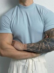 Camiseta De Manga Corta Con Cuello De Pico Para Hombre Moda Ajustada Casual Lujo