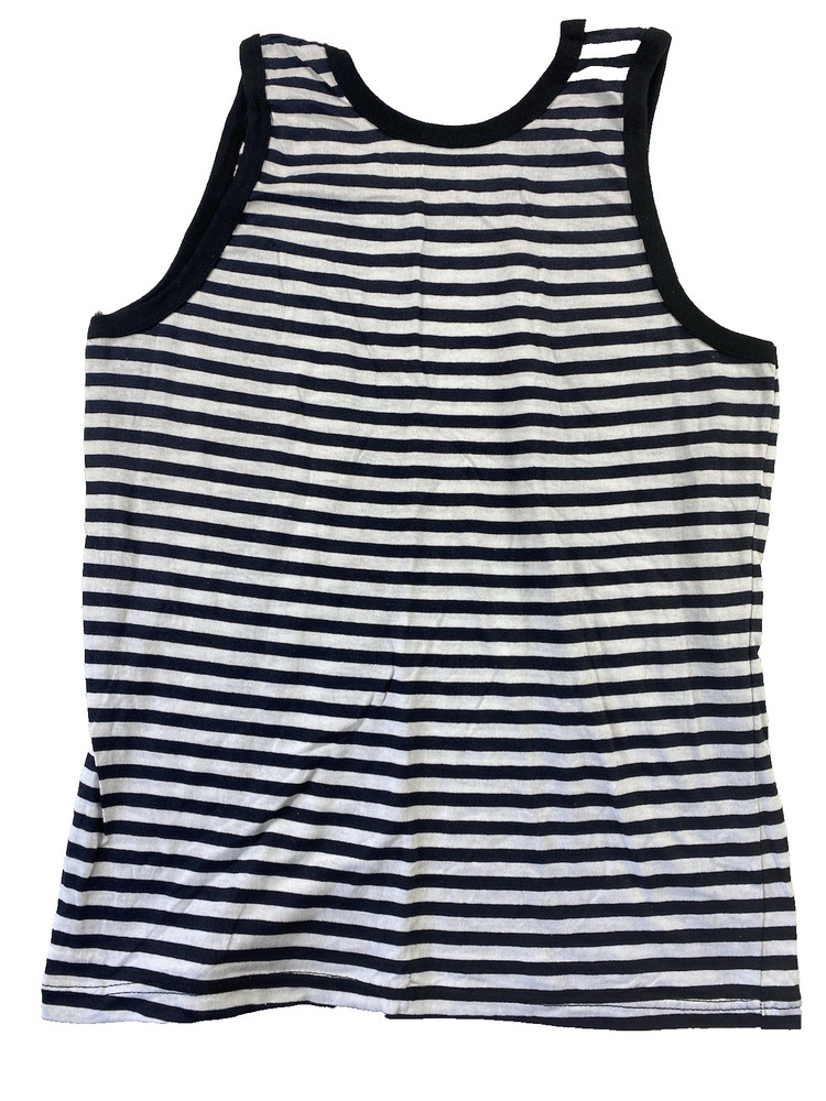 VINTAGE Breton Stripe Sailor Shirt Tank Top Mens Small Black Russian Telnyashka