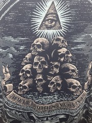Vintage Liquid Blue Omnia Mors Aequat Skull T Shirt Large Gothic Occult Y2K AOP