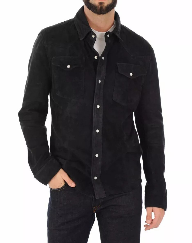 BEST SELLING New Men’s Black Suede Shirt 100% Soft Lambskin Stylish SlimFitShirt