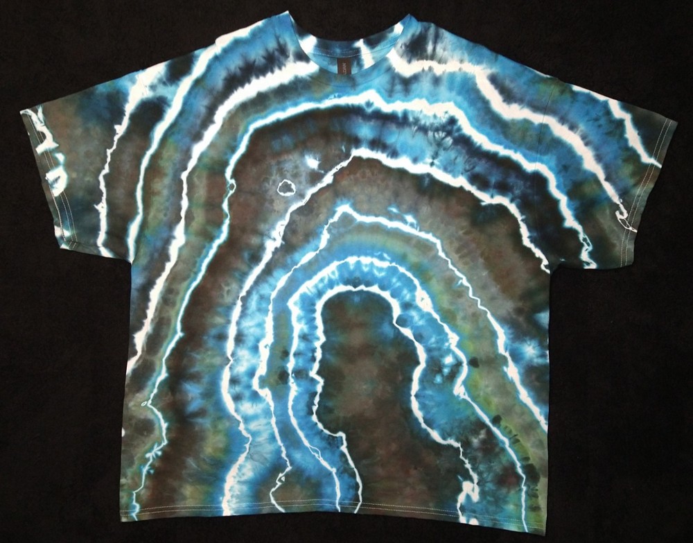 Electric Blue, Teal, Sage & Black Geode Ice Dye Tie Dye Unisex T Shirt ~ Sz 2XL