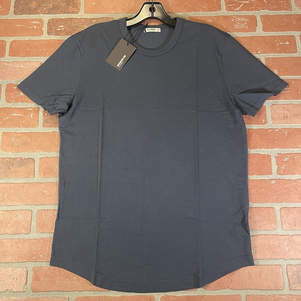 Buck Mason Curved Hem Pima Cotton Crew Tee Shirt Mens Medium Ink Blue USA NWT